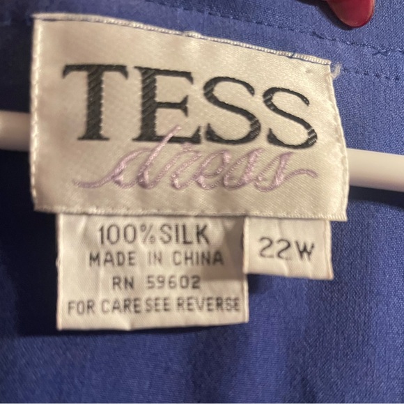 Vintage NWT Tess 100% Silk Blue Button Down Shirt Dress - Picture 4 of 11